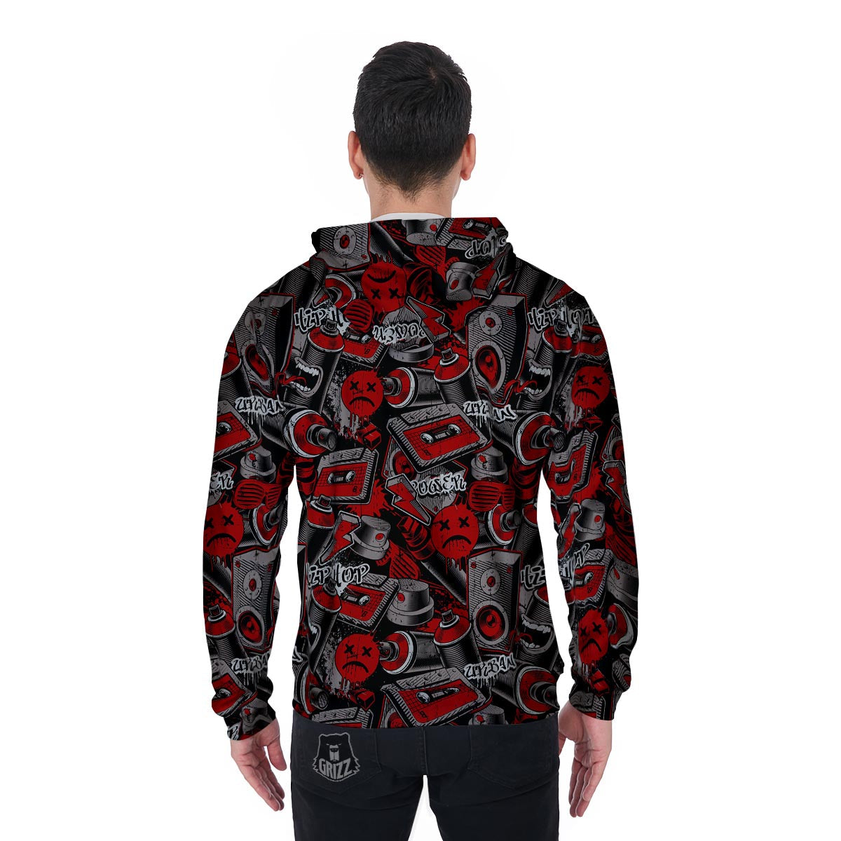 Urban Graffiti HipHop Print Men's Zip Up Hoodie-grizzshop