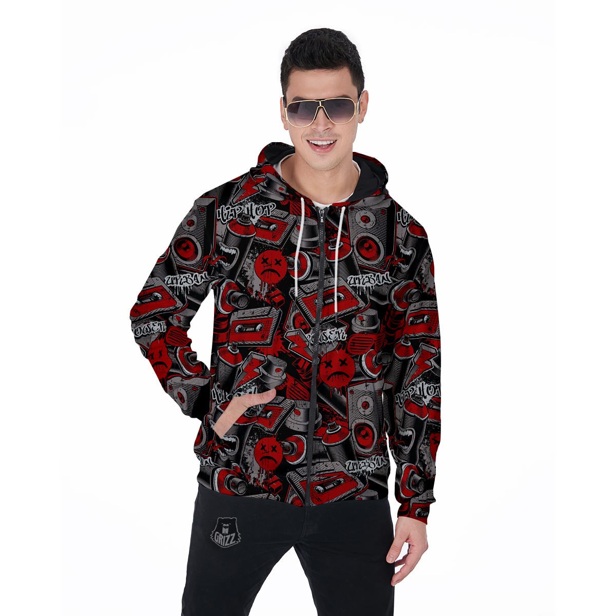 Urban Graffiti HipHop Print Men's Zip Up Hoodie-grizzshop