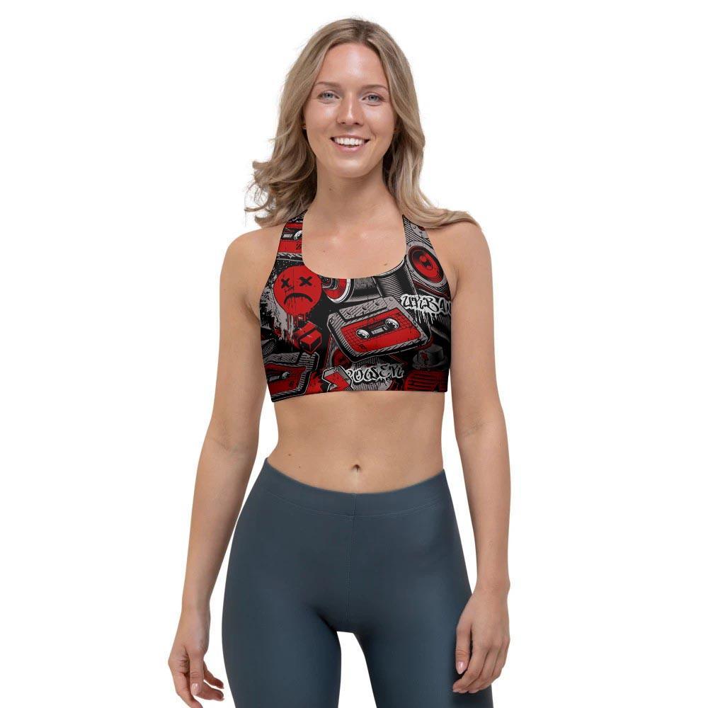 Urban Graffiti HipHop Print Sports Bra-grizzshop