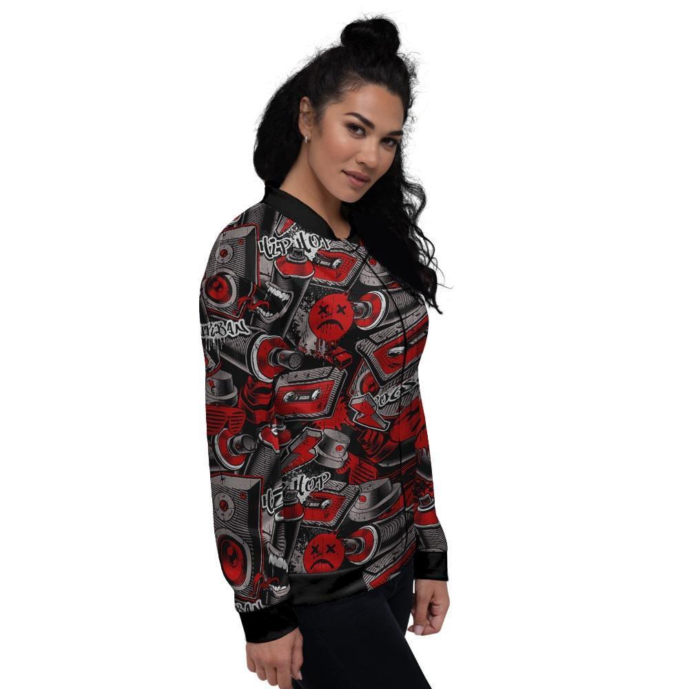 Urban Graffiti HipHop Print Women's Bomber Jacket-grizzshop