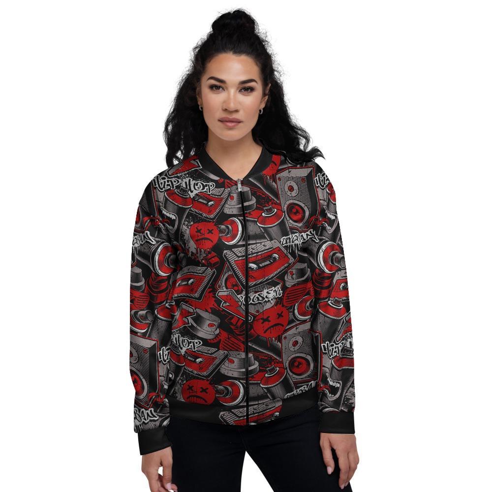 Urban Graffiti HipHop Print Women's Bomber Jacket-grizzshop