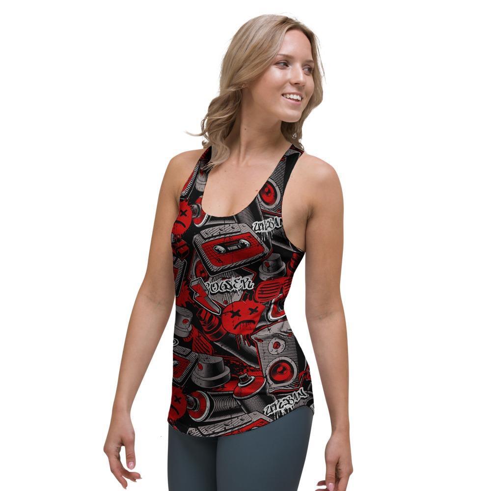 Urban Graffiti HipHop Print Women's Racerback Tank Top-grizzshop