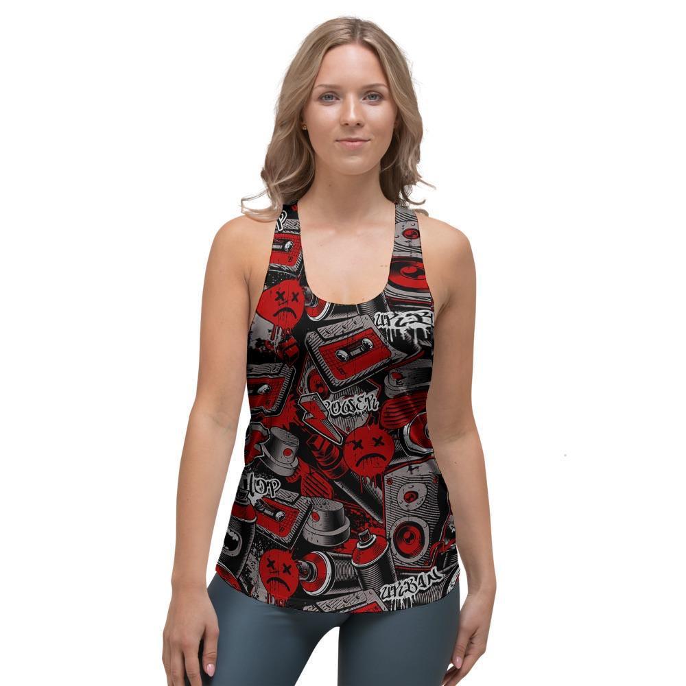 Urban Graffiti HipHop Print Women's Racerback Tank Top-grizzshop