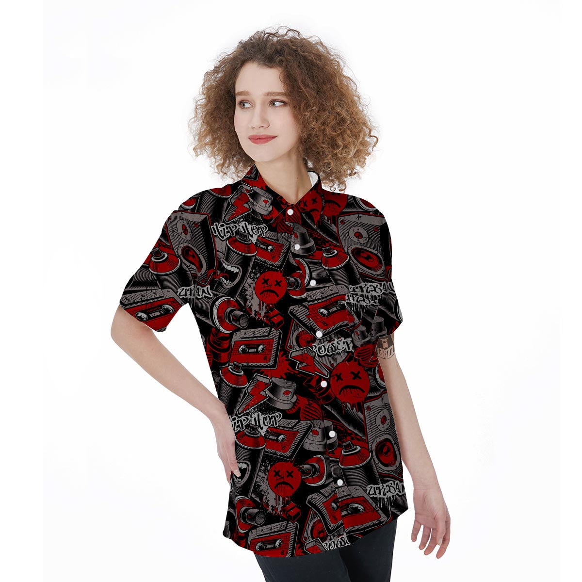 Urban Graffiti HipHop Print Women's Short Sleeve Shirts-grizzshop