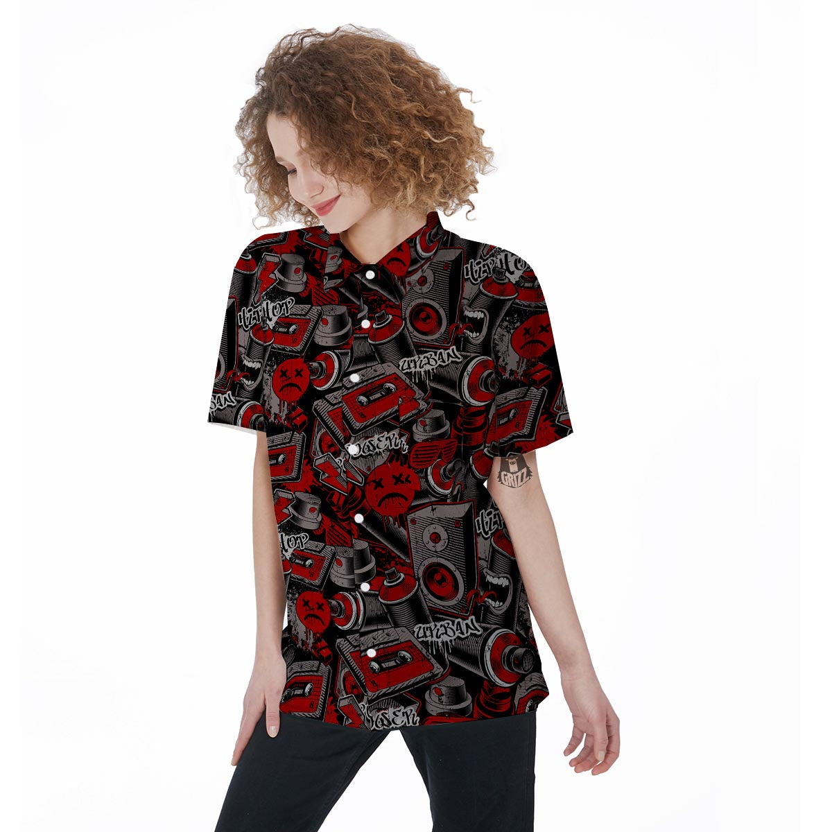 Urban Graffiti HipHop Print Women's Short Sleeve Shirts-grizzshop