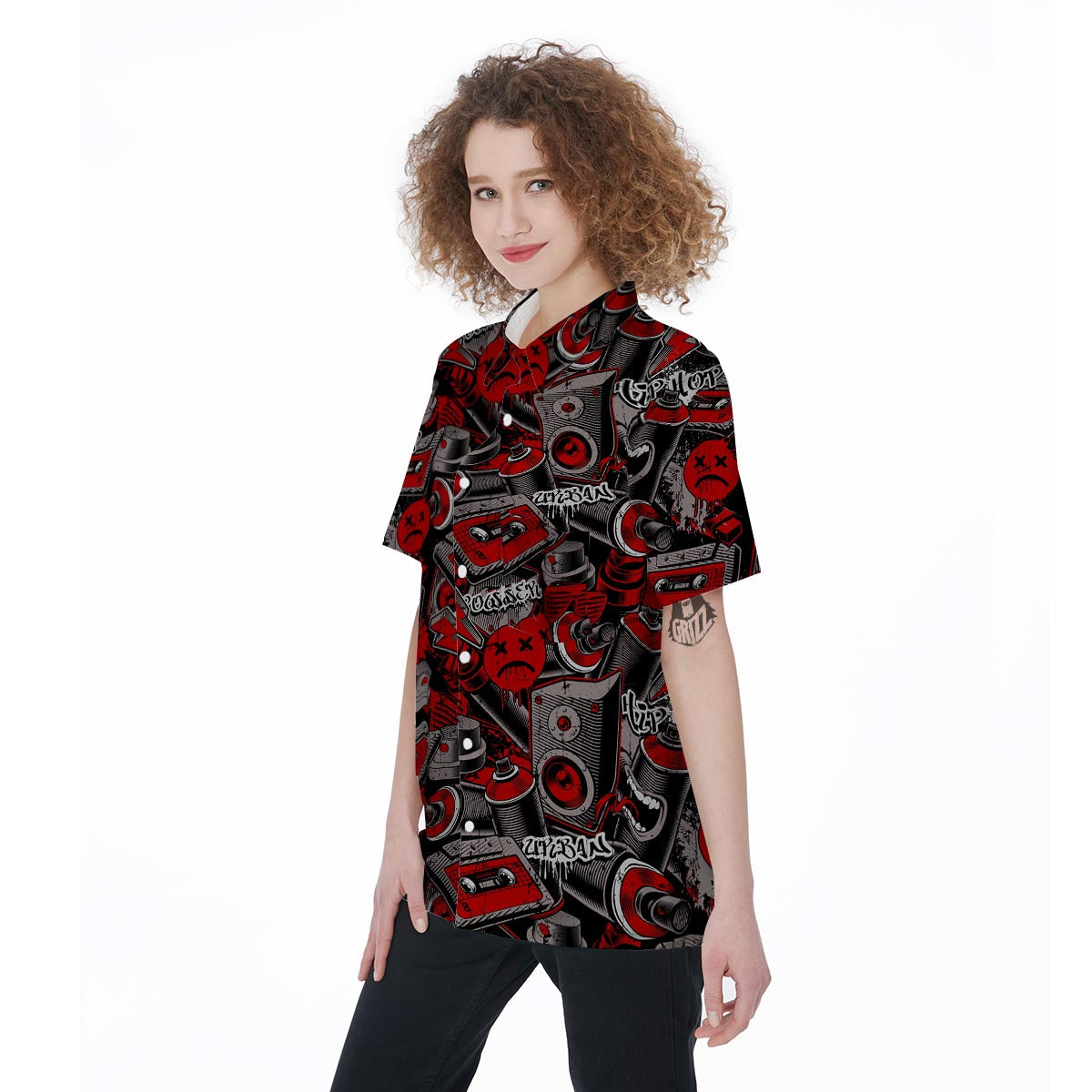 Urban Graffiti HipHop Print Women's Short Sleeve Shirts-grizzshop