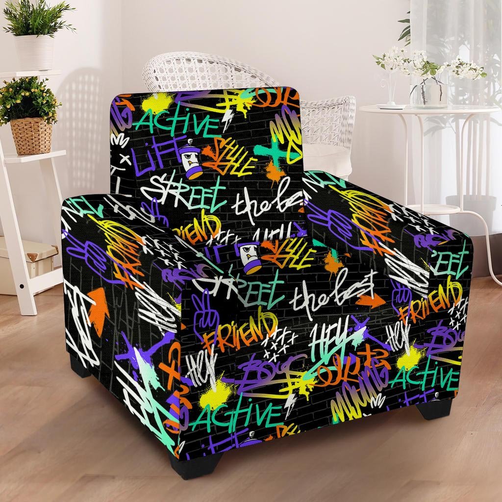 Urban Graffiti Print Armchair Cover-grizzshop