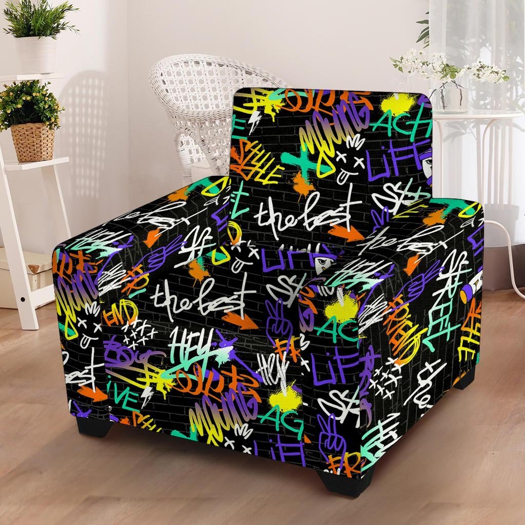 Urban Graffiti Print Armchair Cover-grizzshop