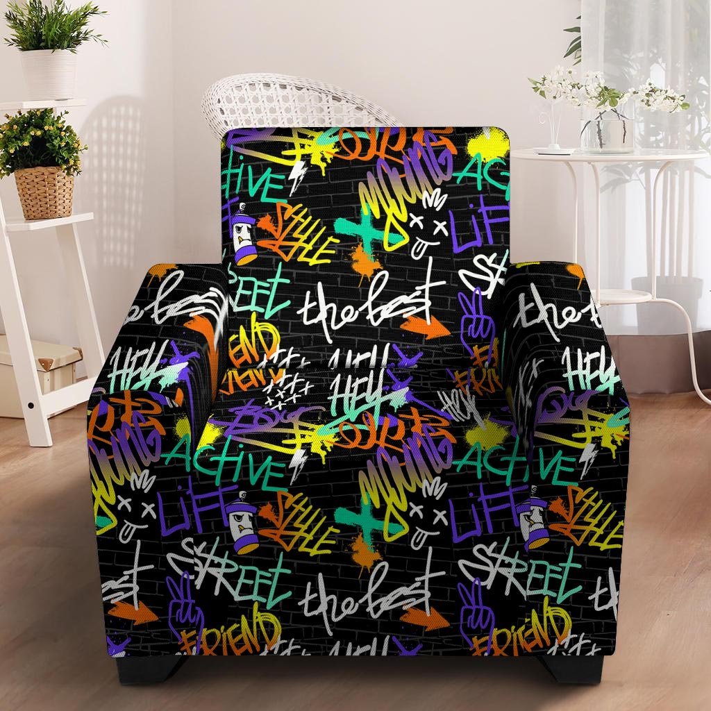 Urban Graffiti Print Armchair Cover-grizzshop