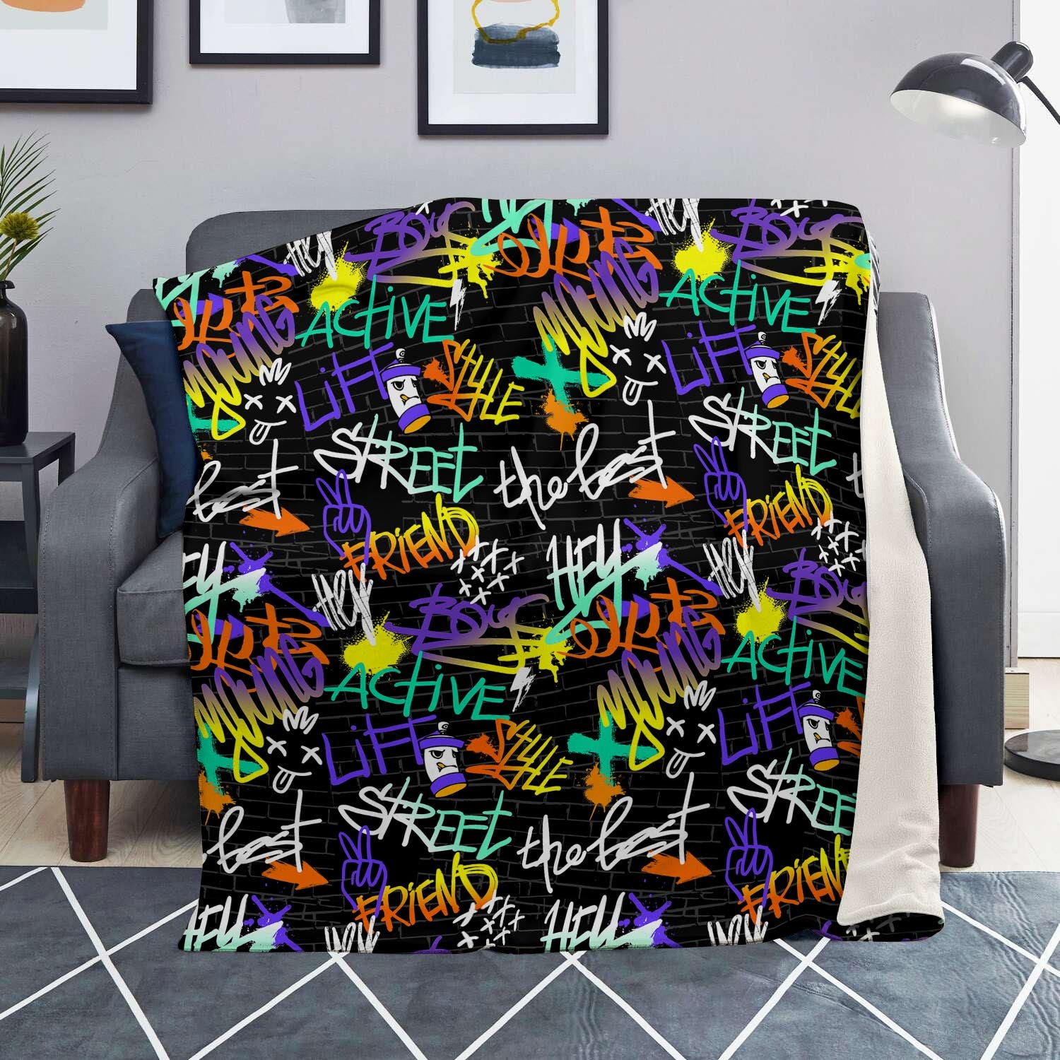 Urban Graffiti Print Blanket-grizzshop