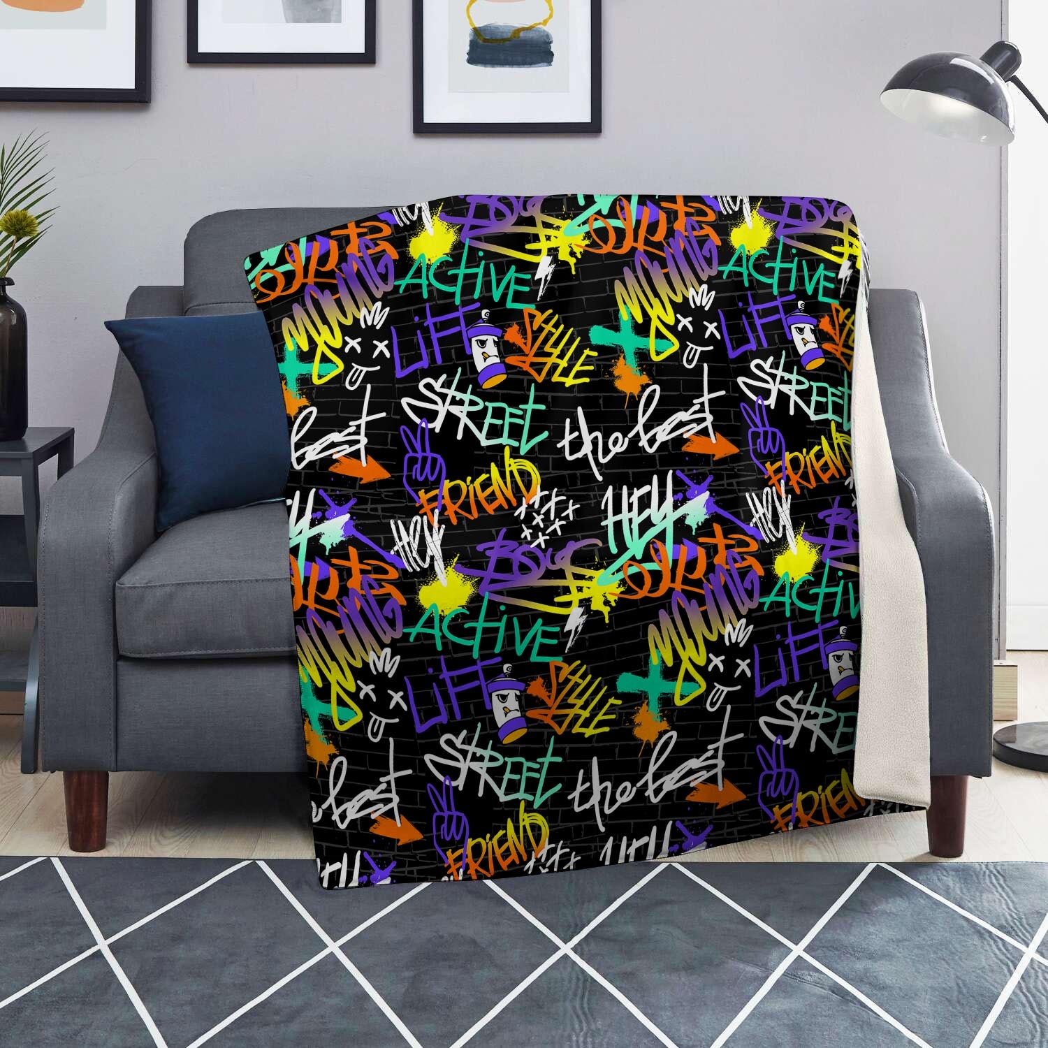 Urban Graffiti Print Blanket-grizzshop