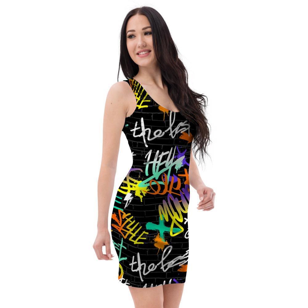 Urban Graffiti Print Bodycon Dress-grizzshop