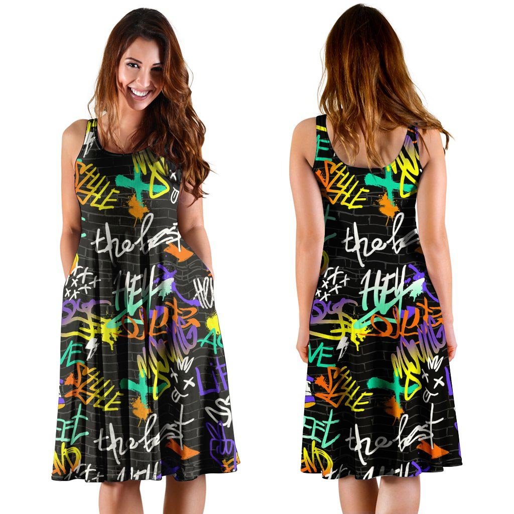 Urban Graffiti Print Dress-grizzshop