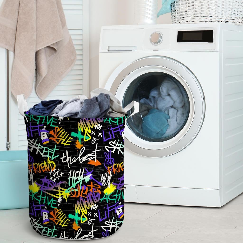 Urban Graffiti Print Laundry Basket-grizzshop