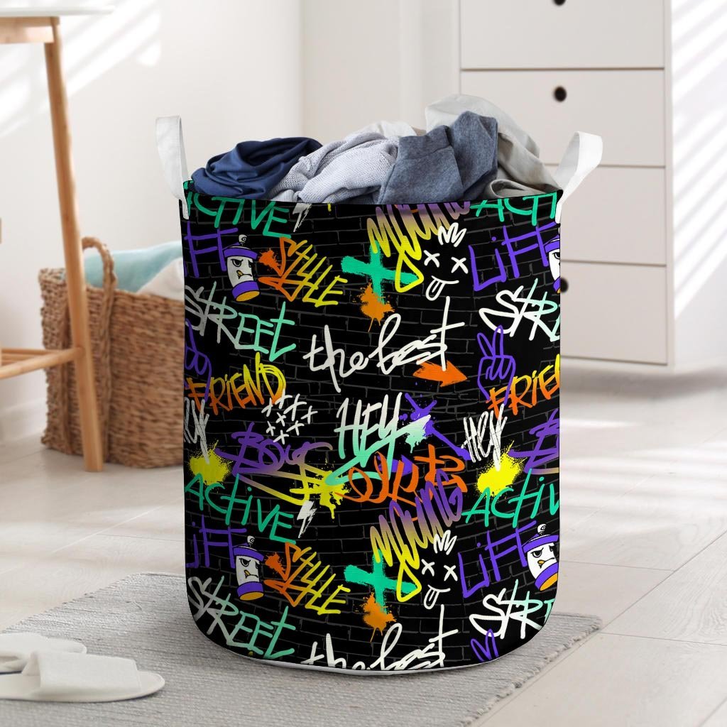 Urban Graffiti Print Laundry Basket-grizzshop