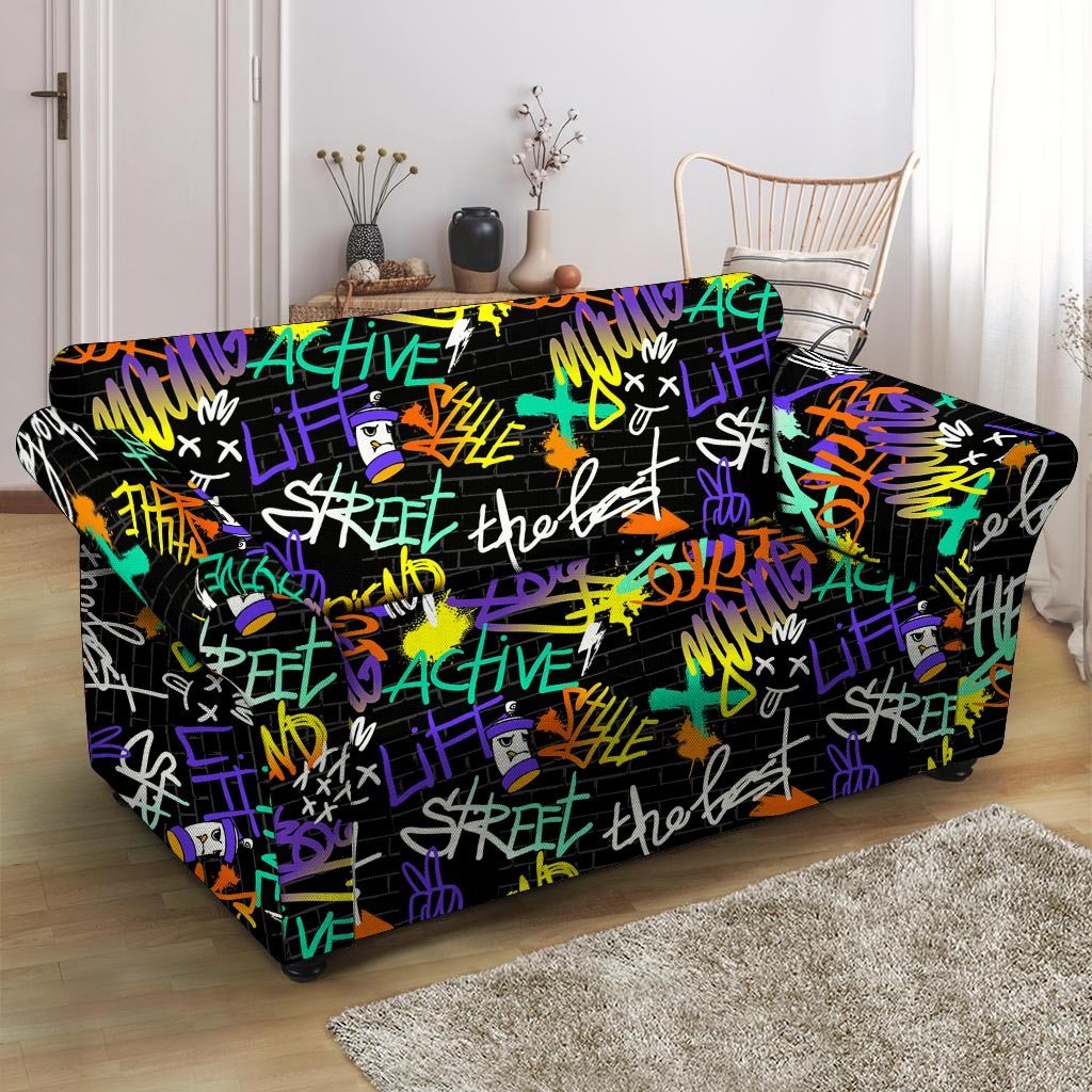 Urban Graffiti Print Loveseat Cover-grizzshop