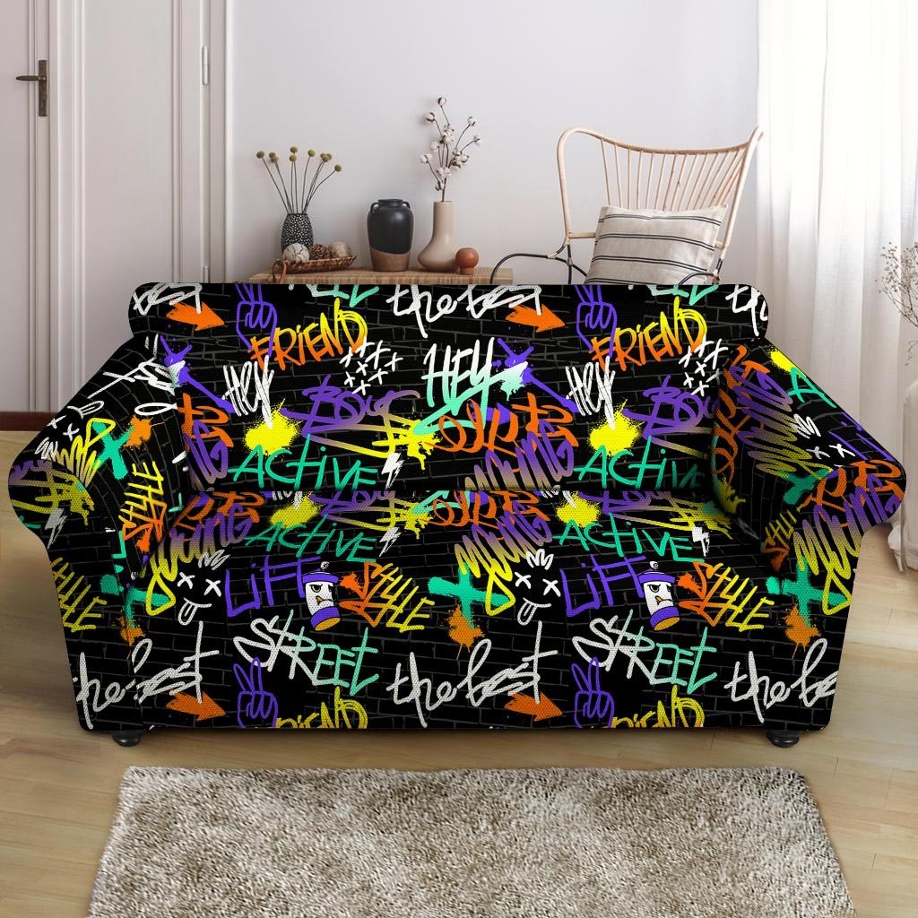 Urban Graffiti Print Loveseat Cover-grizzshop