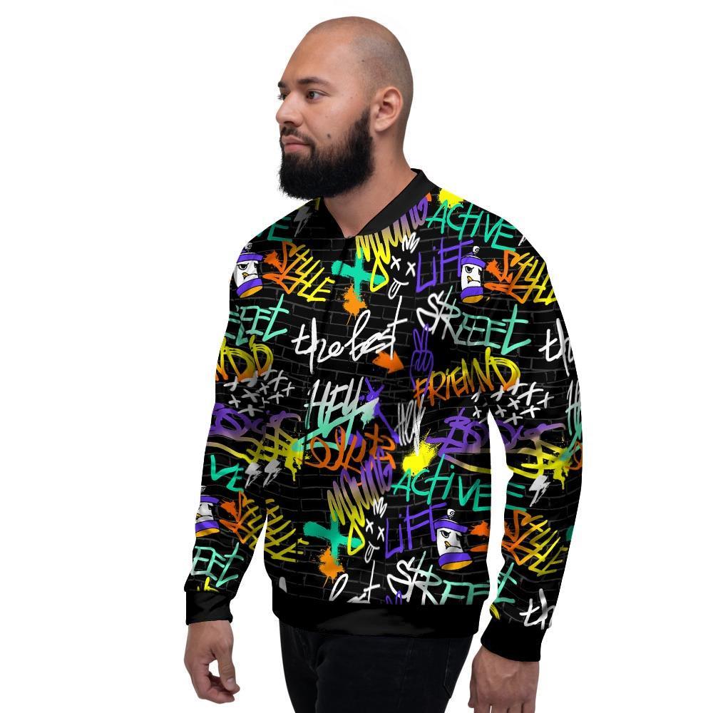 Urban Graffiti Print Men's Bomber Jacket-grizzshop