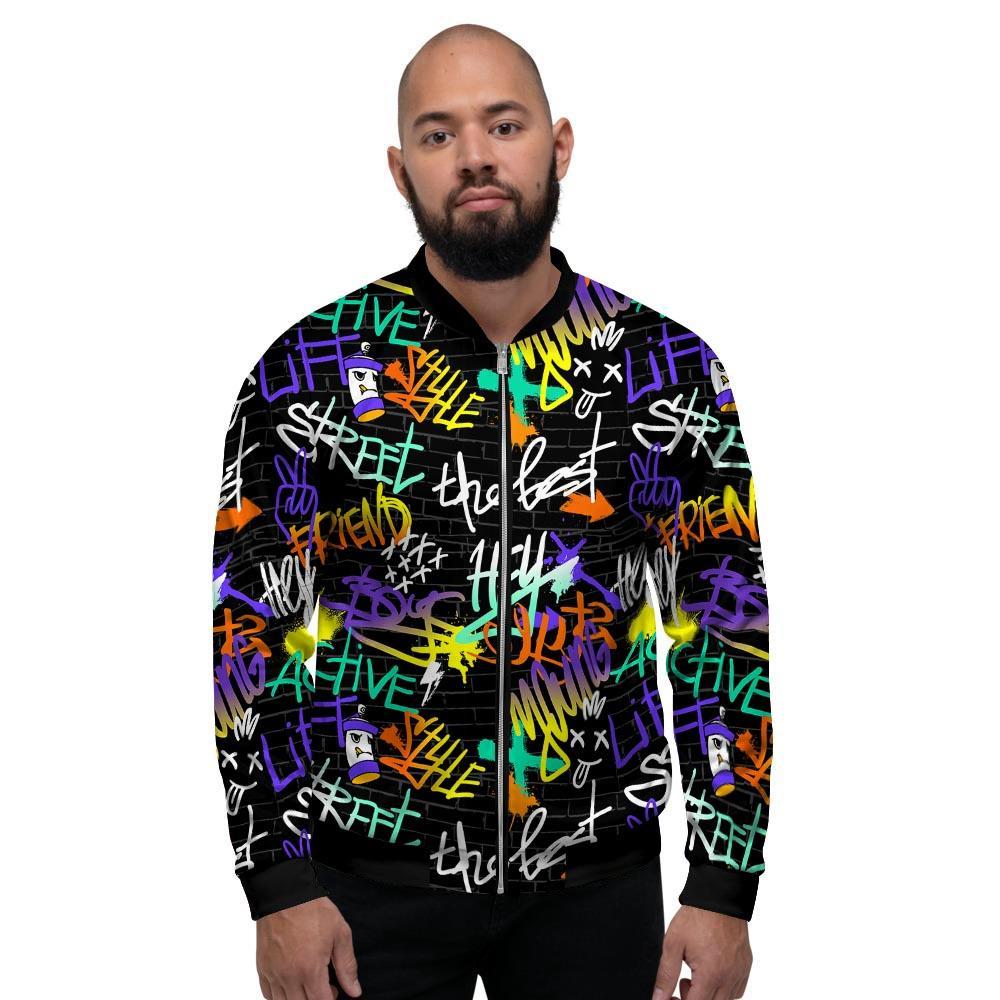 Urban Graffiti Print Men's Bomber Jacket-grizzshop