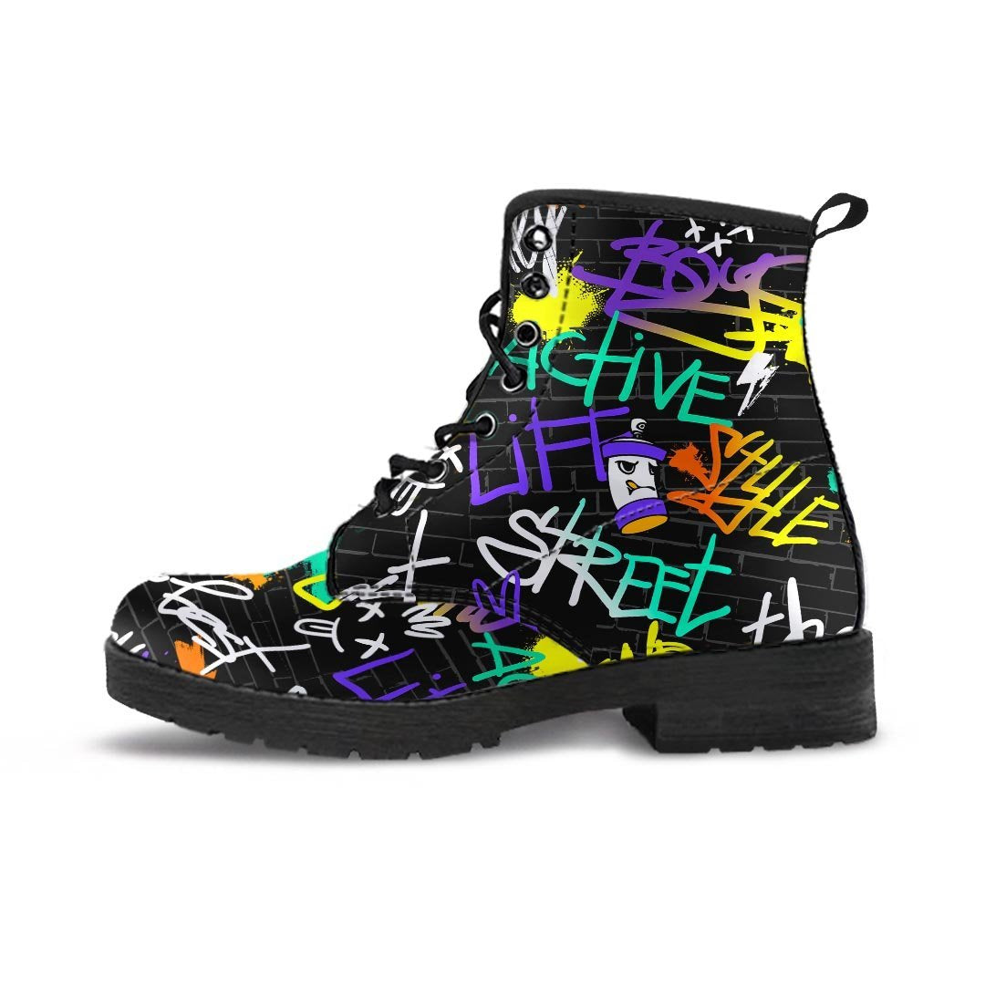 Urban Graffiti Print Men's Boots-grizzshop