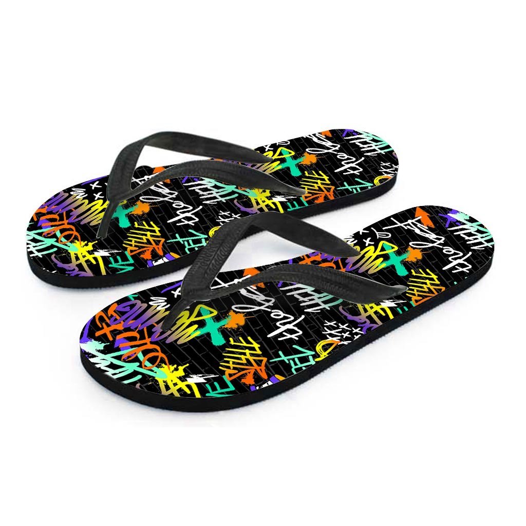 Urban Graffiti Print Men's Flip Flops-grizzshop