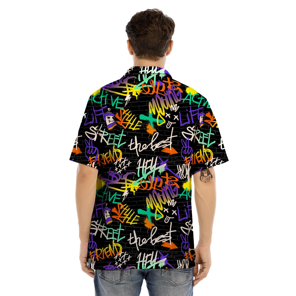 Urban Graffiti Print Men’s Hawaiian Shirt-grizzshop