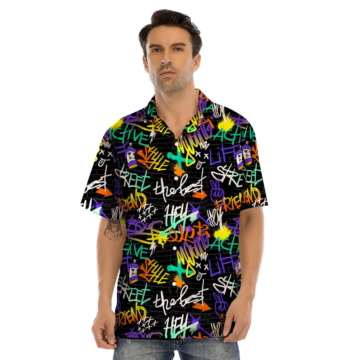 Urban Graffiti Print Men’s Hawaiian Shirt-grizzshop