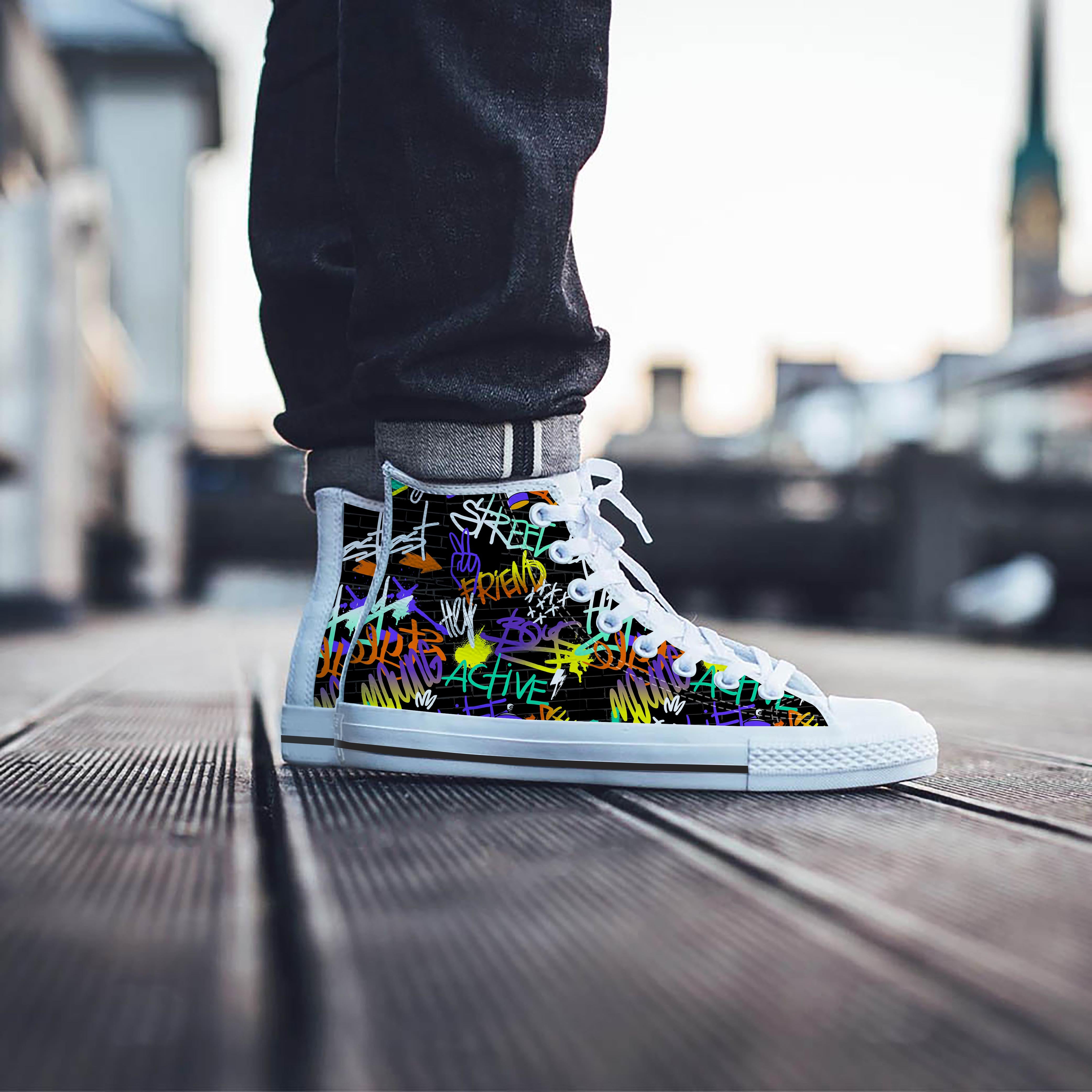 Urban Graffiti Print Men's High Top Shoes-grizzshop