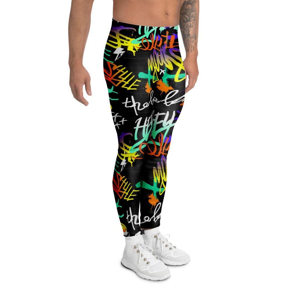 Urban Graffiti Print Men's Leggings-grizzshop