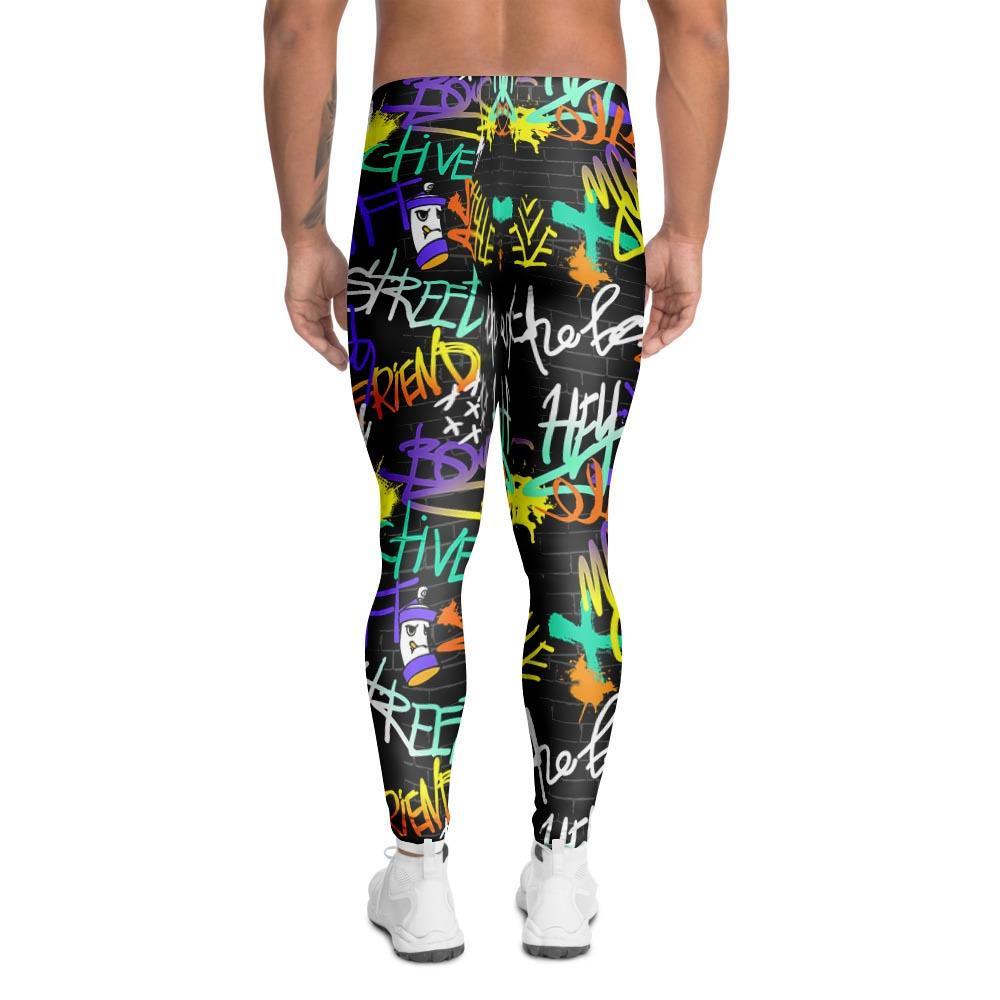 Urban Graffiti Print Men's Leggings-grizzshop