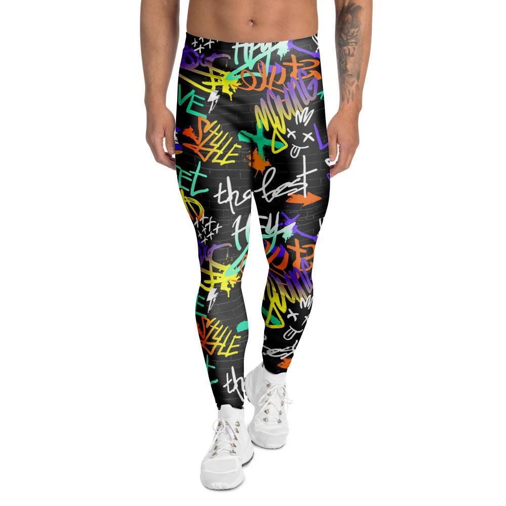 Urban Graffiti Print Men's Leggings-grizzshop