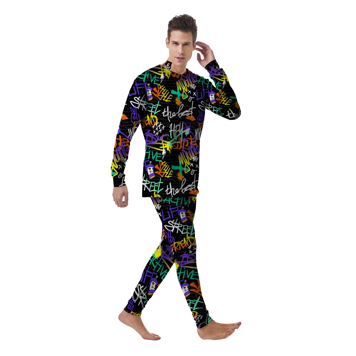 Urban Graffiti Print Men's Pajamas-grizzshop