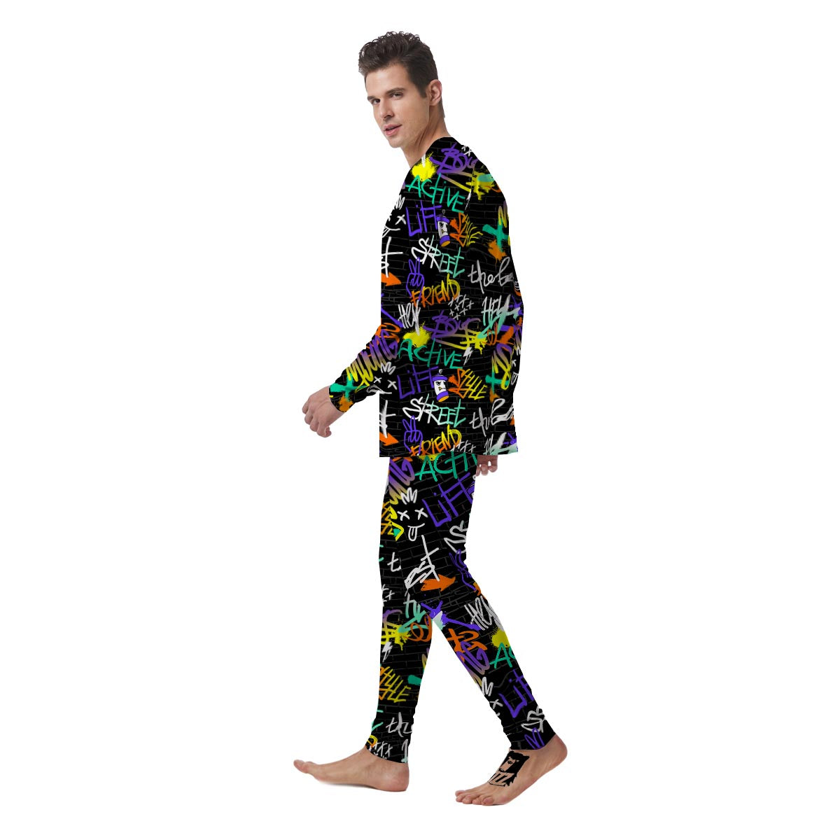 Urban Graffiti Print Men's Pajamas-grizzshop