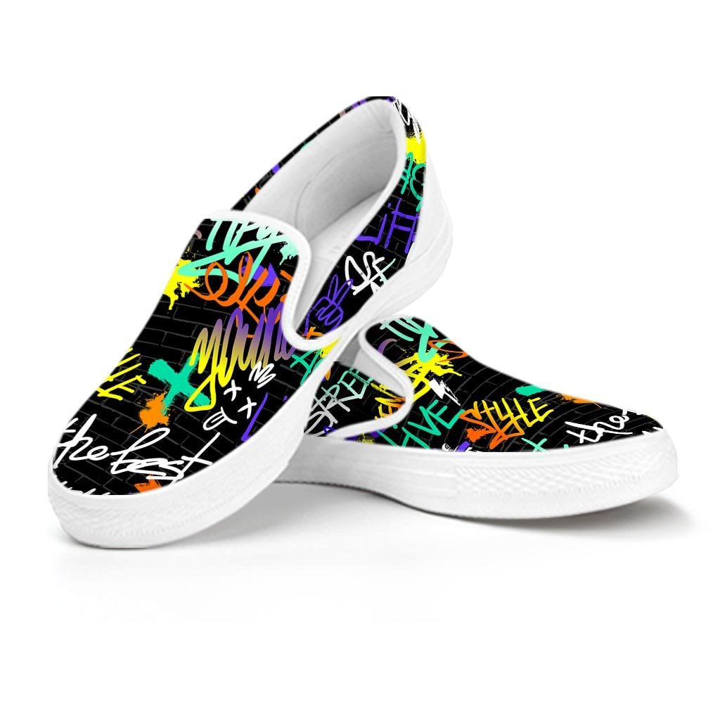 Urban Graffiti Print Men's Slip On Sneakers-grizzshop