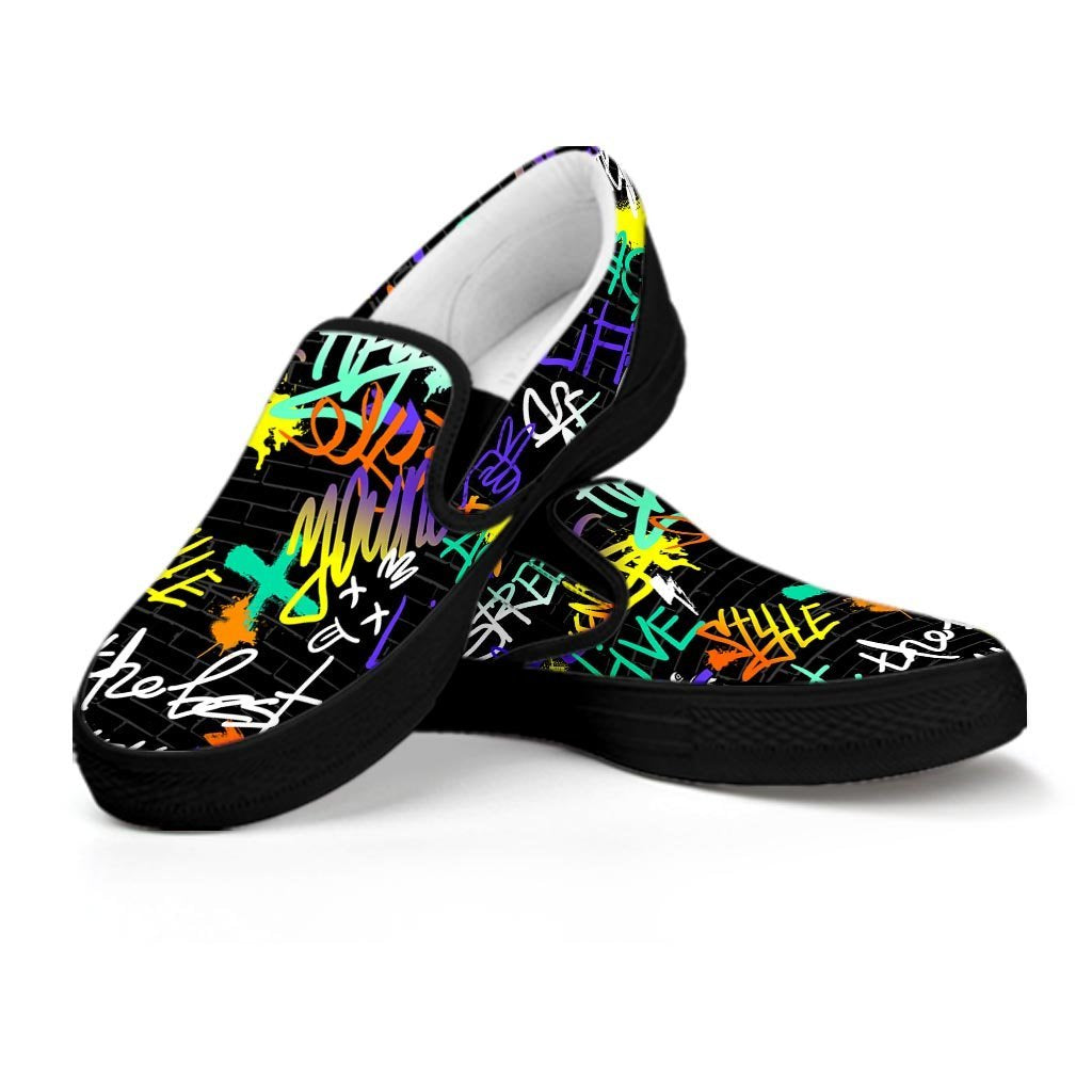 Urban Graffiti Print Men's Slip On Sneakers-grizzshop