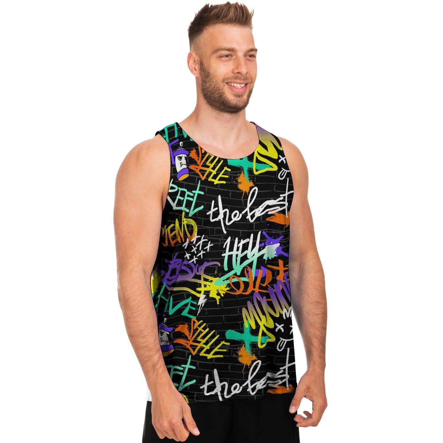 Urban Graffiti Print Men's Tank Tops-grizzshop
