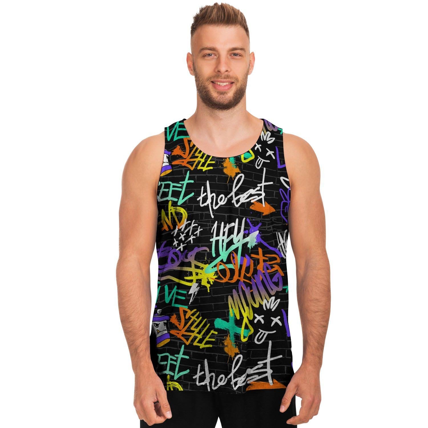 Urban Graffiti Print Men's Tank Tops-grizzshop
