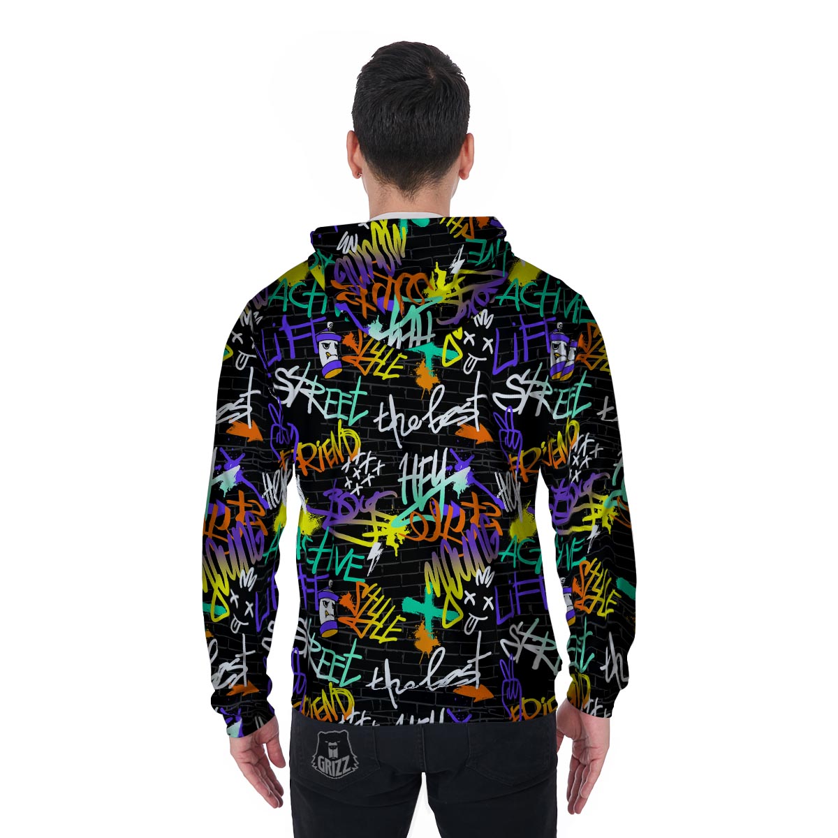 Urban Graffiti Print Men's Zip Up Hoodie-grizzshop
