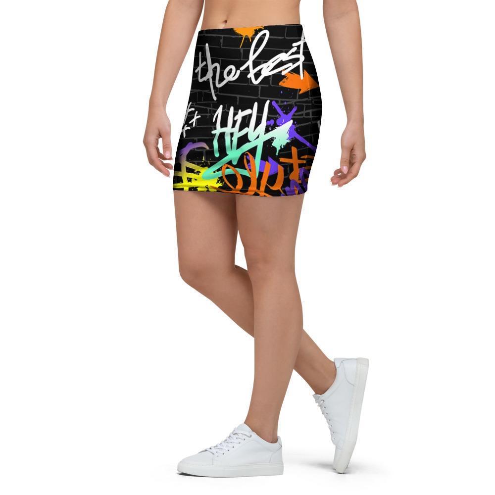 Urban Graffiti Print Mini Skirt-grizzshop