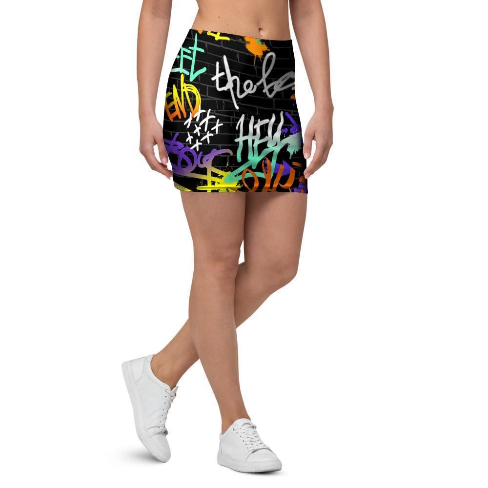 Urban Graffiti Print Mini Skirt-grizzshop