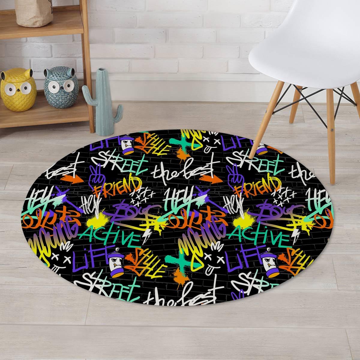 Urban Graffiti Print Round Rug-grizzshop