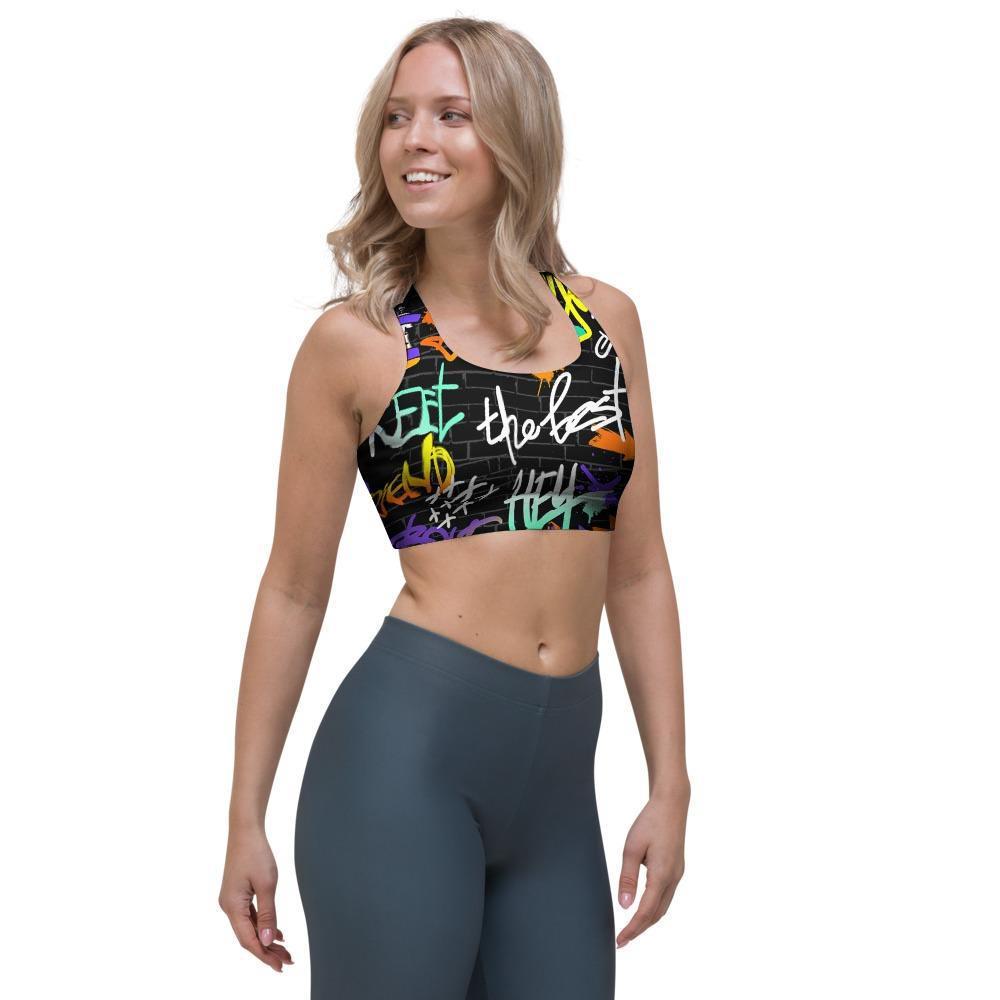 Urban Graffiti Print Sports Bra-grizzshop