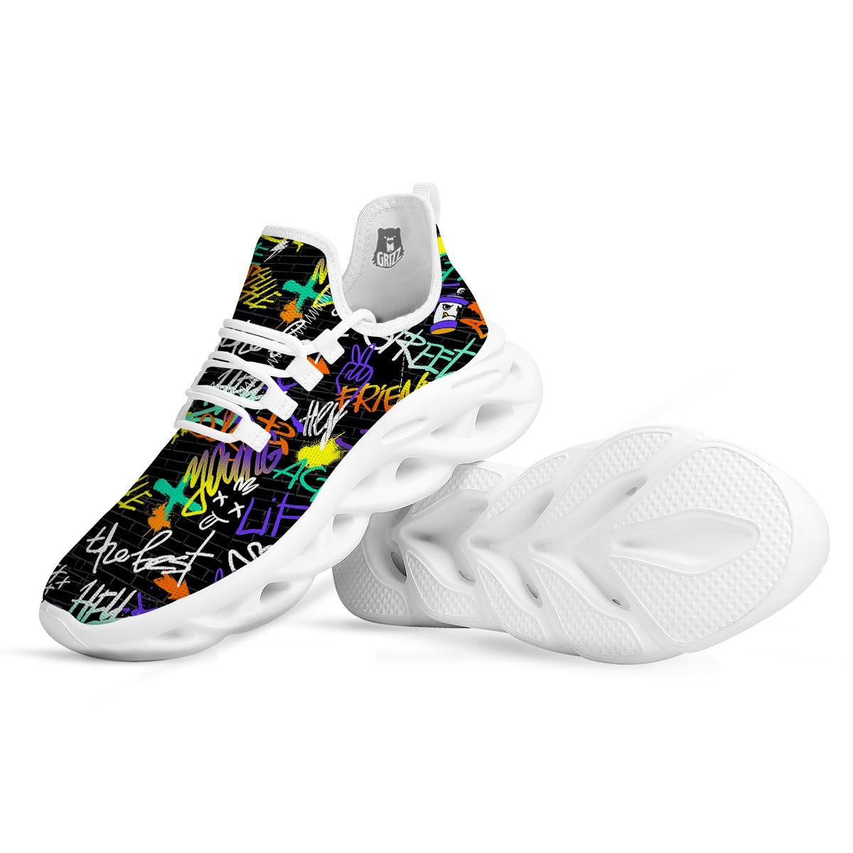 Urban Graffiti Print White Running Shoes-grizzshop