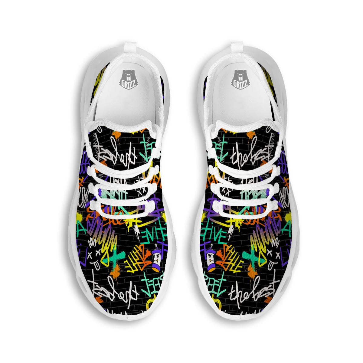 Urban Graffiti Print White Running Shoes-grizzshop