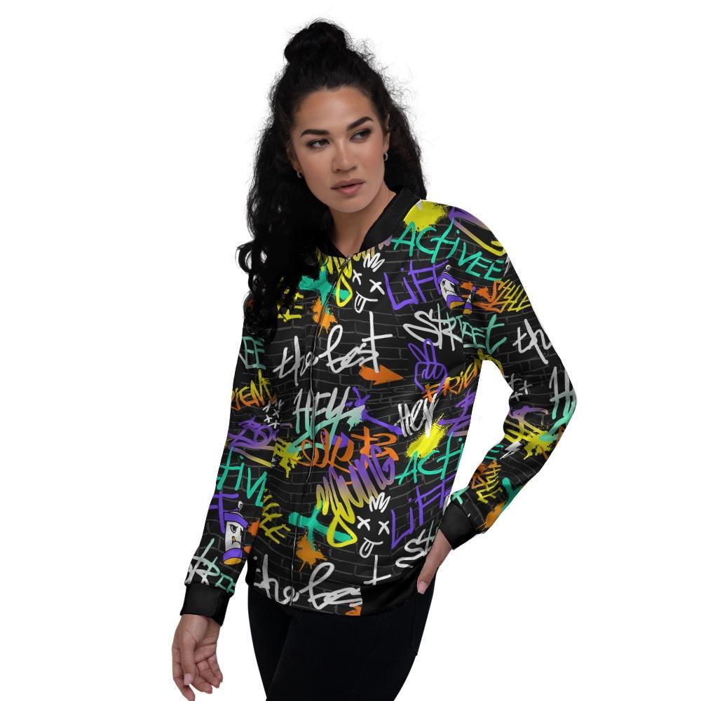 Urban Graffiti Print Women's Bomber Jacket-grizzshop