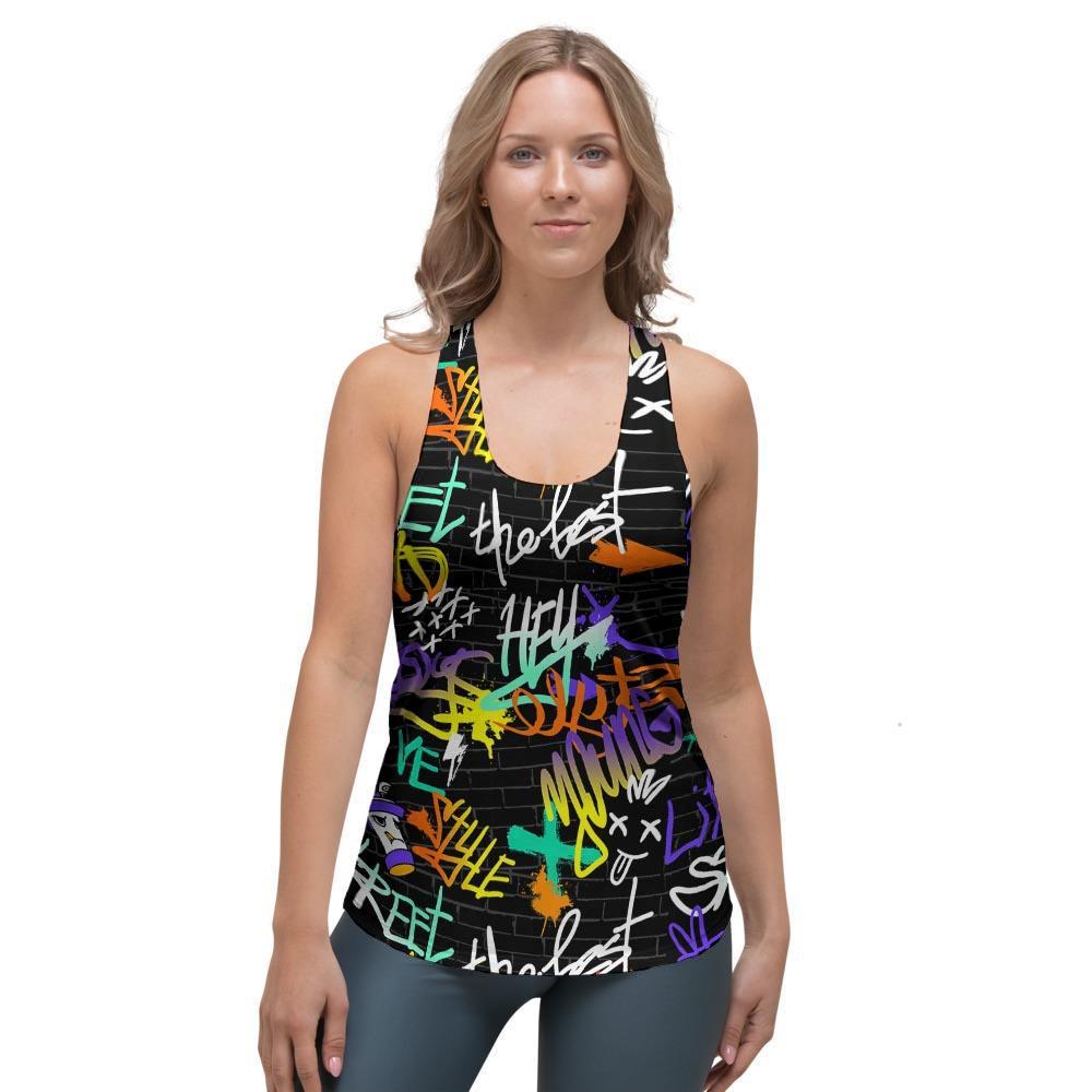 Urban Graffiti Print Women's Racerback Tank Top-grizzshop