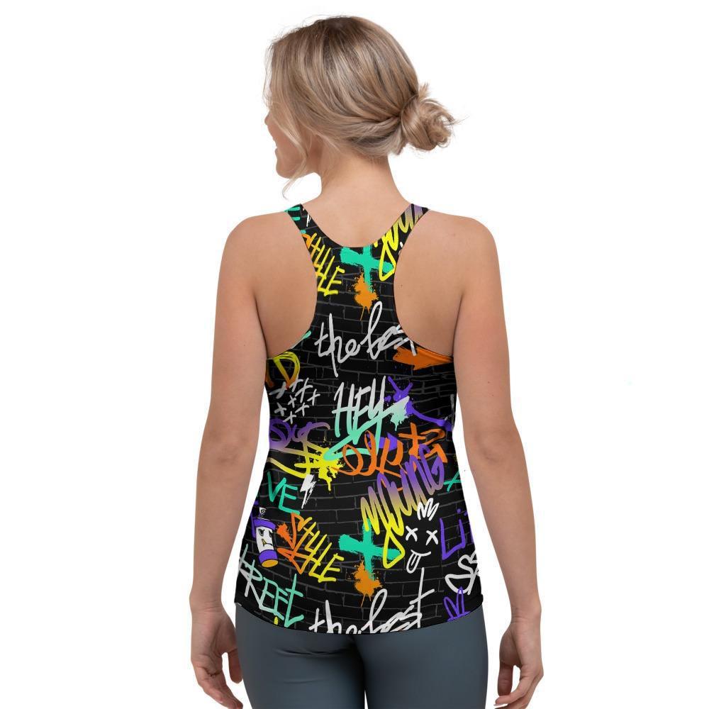 Urban Graffiti Print Women's Racerback Tank Top-grizzshop