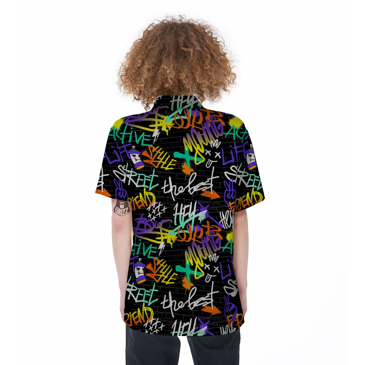 Urban Graffiti Print Women's Short Sleeve Shirts-grizzshop