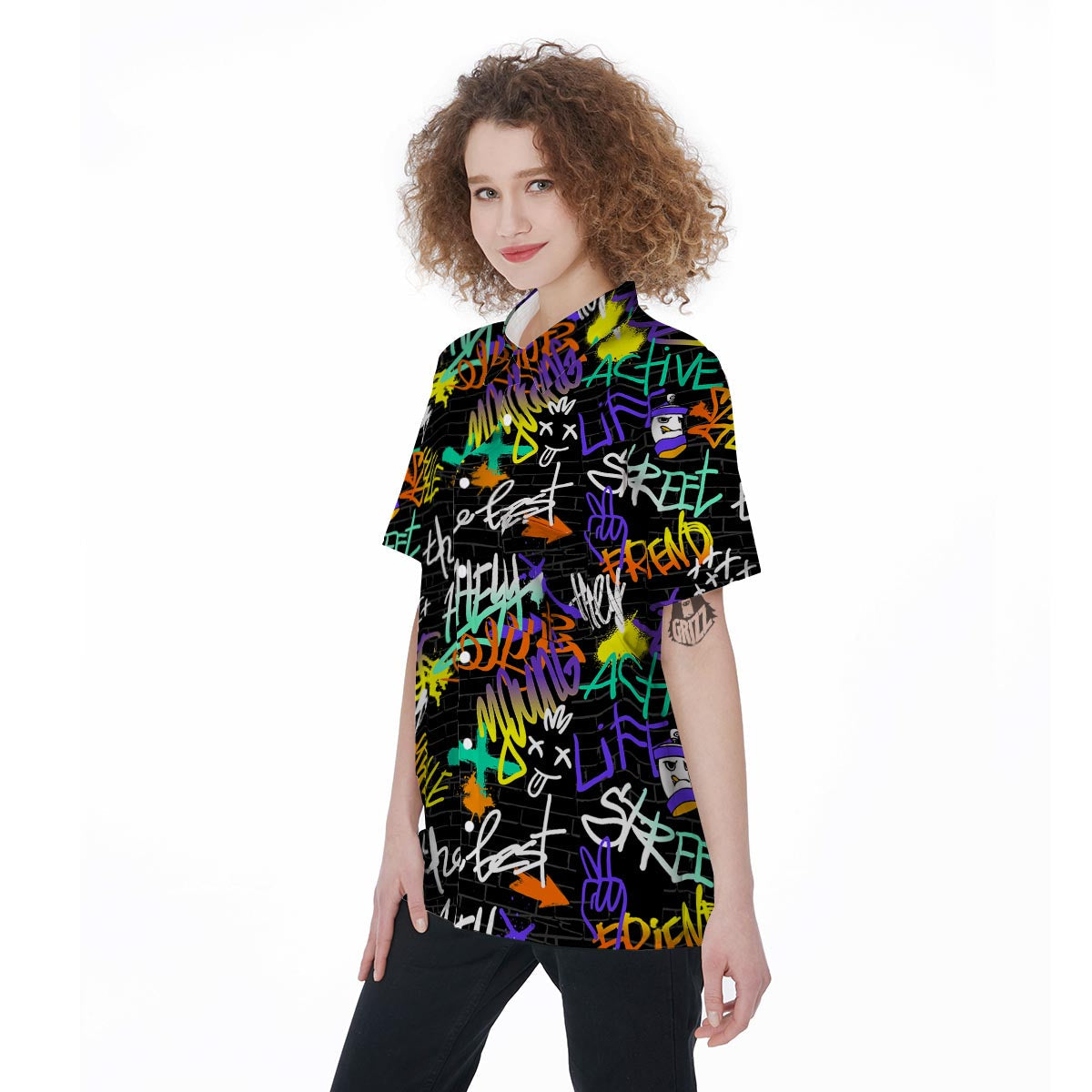 Urban Graffiti Print Women's Short Sleeve Shirts-grizzshop