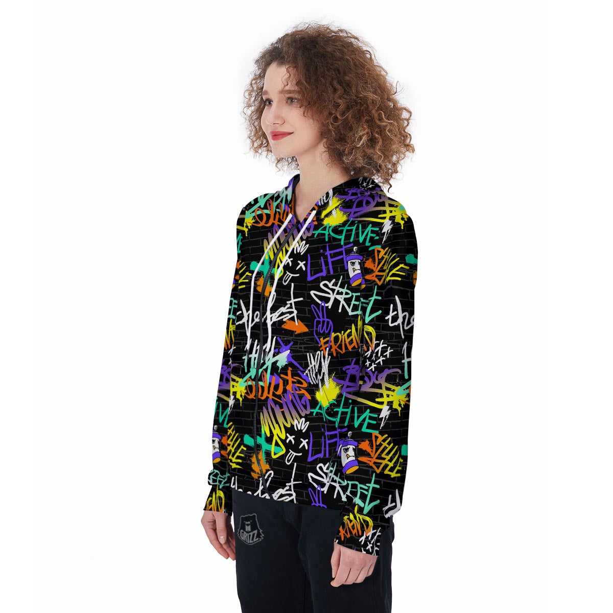Urban Graffiti Print Women's Zip Up Hoodie-grizzshop